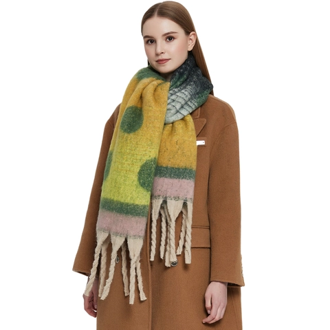 Sciarpa Scialle Spessa Poliestere Imitazione Cashmere Jacquard Sfumato Pois Nappe Grandi Inverno Caldo Moda Per Donne