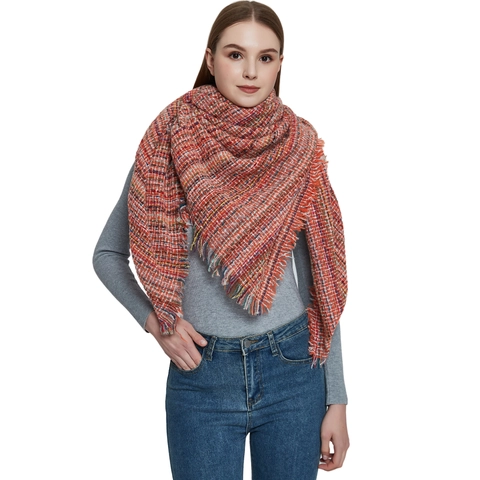Winter Thick Plaid Scarf With Tassels Multi-color Checkered Oversized Shawl Wrap Soft Warm Polyester Cozy Blanket Scarf