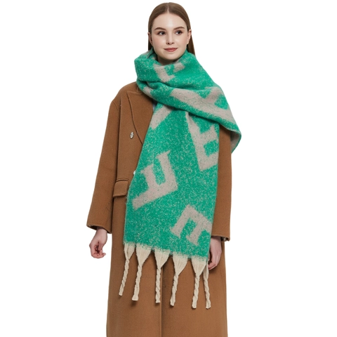 Women Winter Scarf Shawl Thickened Warm Polyester Knit Boucle Yarn Jacquard Tassel Pashmina Wrap