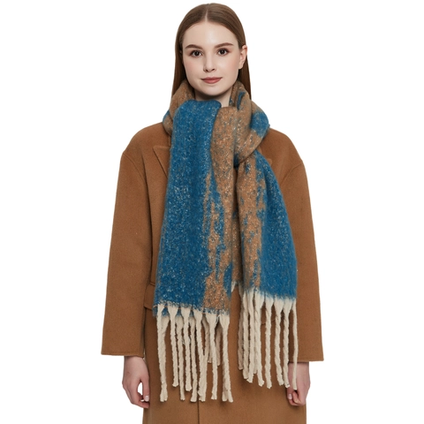 Women Winter Thick Knit Scarf With Tassels Jacquard Polka Dot Pattern Warm Polyester Pashmina Shawl Scarf For Cold Weather