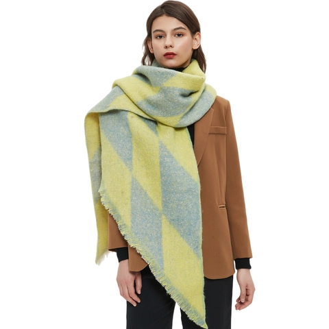 Women Long Scarf Shawl Soft Imitation Cashmere Boucle Yarn Geometric Plaid Argyle Star Pattern Warm Tassel Fringed Neck Wrap Winter Fashion Accessories