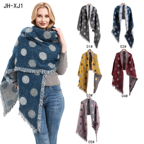 Polka Dot Scarf Shawl Polyester Circle Yarn Thick Warm Winter Wrap Casual Elegant For Women