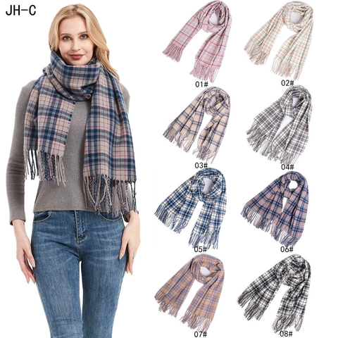 Women Plaid Tassel Scarf Thick Warm Polyester Winter Classic Checkered Shawl Wrap Fashion Casual Versatile Accessory