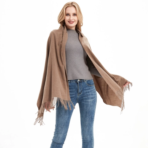Écharpe Longue en Polyester de Couleur Unie pour Femme Avec Glandes Châle Hiver Chaud Doux Écharpe de Mode pour Femme Accessoires d'Automne