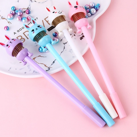 Creative Cartoon Rabbit Shaking Head Gel Pen With Metal Spring Stress Relief Black Ink Writing Pen For Students School Office Stationery