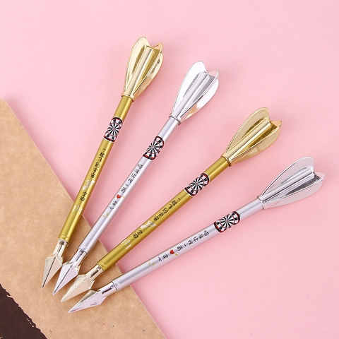 Penna Gel Creativa A Forma Di Freccia Oro Argento Metallico Design Freccette Plastica Galvanizzata Punta Fine Inchiostro Nero Cancelleria Novità