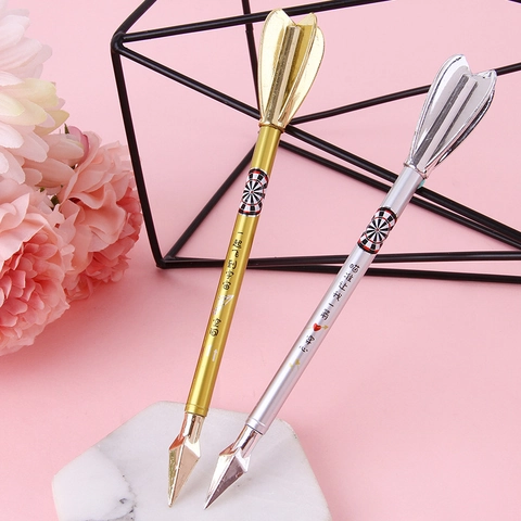 Penna Gel Creativa A Forma Di Freccia Oro Argento Metallico Design Freccette Plastica Galvanizzata Punta Fine Inchiostro Nero Cancelleria Novità