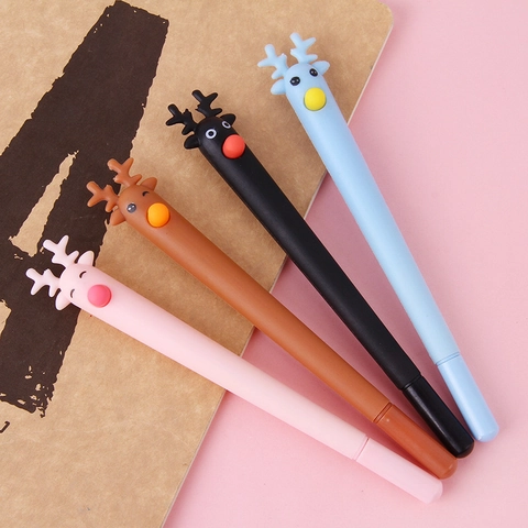 Penna Gel Renna Cartone Animato Design Cervo Carino Plastica Inchiostro Nero Firma Forniture Scolastiche Regalo