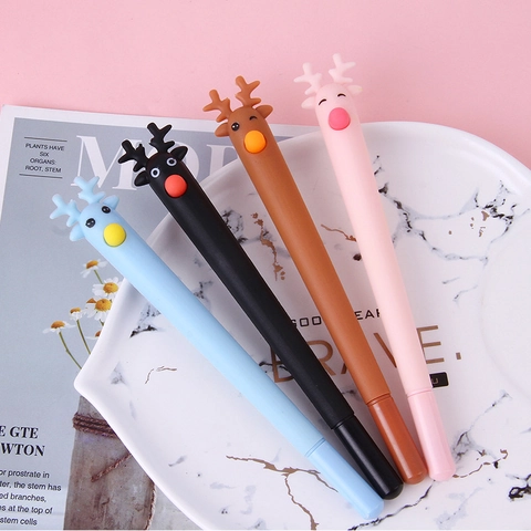 Penna Gel Renna Cartone Animato Design Cervo Carino Plastica Inchiostro Nero Firma Forniture Scolastiche Regalo