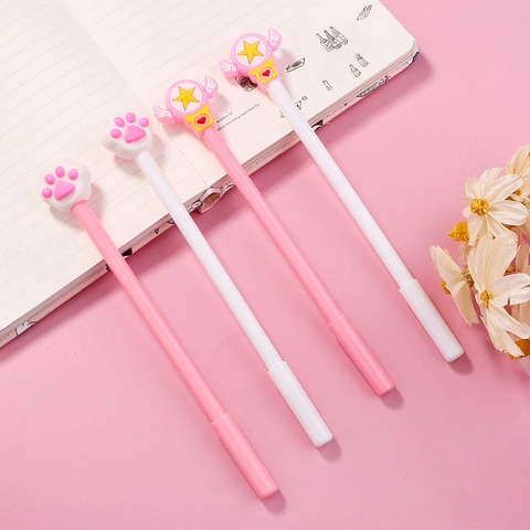 Cute Cartoon Cat Claw And Star Wing Gel Pen Magical Girl Style Black Ink Stationery Writing Pen For Students Women