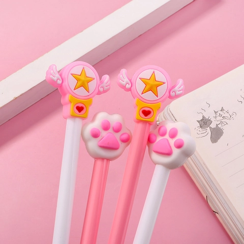 Cute Cartoon Cat Claw And Star Wing Gel Pen Magical Girl Style Black Ink Stationery Writing Pen For Students Women
