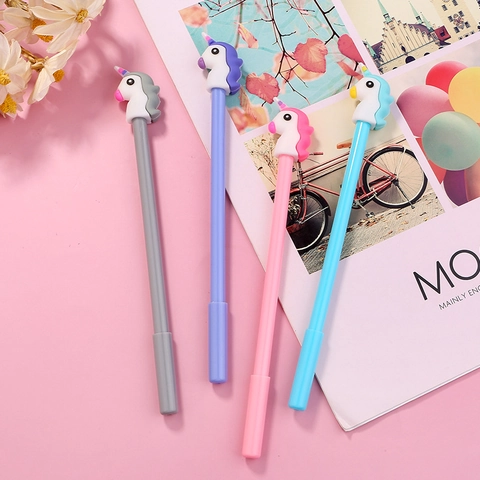 Penna Gel Unicorno Con Topper In Silicone Morbido Cartone Animato Inchiostro Nero Cancelleria Per Studenti Ufficio