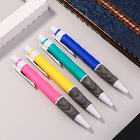 Retractable Ballpoint Pen Bullet Tip Non Slip Rubber Grip Plastic Writing Stationery Office School Multi Color