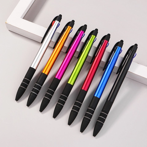 Multifunction 3-In-1 Stylus Ballpoint Pen Retractable Screen Touch Pen With Black Blue Red Ink 0.7mm Tip For Office School