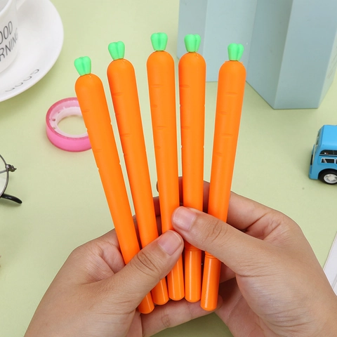 Creative Cartoon Carrot Shape Gel Pen With Black Ink Soft Silicone Plastic Simulation Vegetable Writing Pen For Students Office