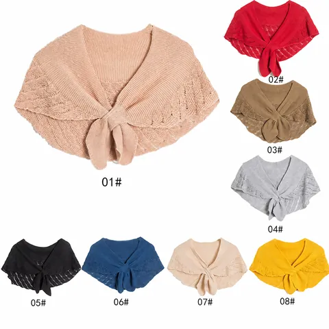 Women Fashion Rayon Knitted Hollow Out Shawl Scarf Thin Solid Color False Collar Shoulder Wrap For Spring Autumn
