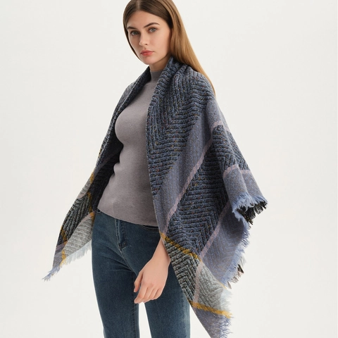 Großer Damen Karoschal Warm Dick Kariert Schal Mit Quasten Weich Mode Herbst Winter Quadratischer Schal