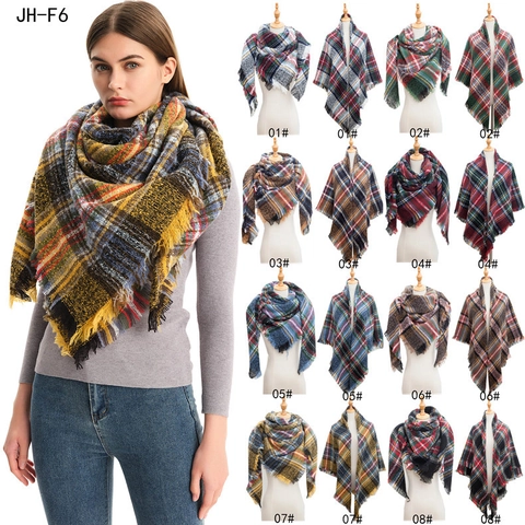 Warm Plaid Tassel Scarf Shawl Thick Acrylic Square Scarf For Women Men Winter Fashion Loop Yarn Check Wrap