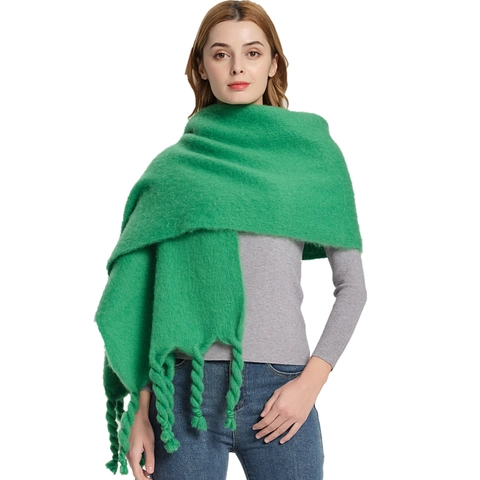 Women Winter Long Scarf Thick Knit Soft Loop Yarn Shawl Solid Color With Chunky Twisted Tassels Warm Elegant Wrap