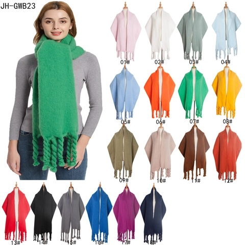 Women Winter Long Scarf Thick Knit Soft Loop Yarn Shawl Solid Color With Chunky Twisted Tassels Warm Elegant Wrap