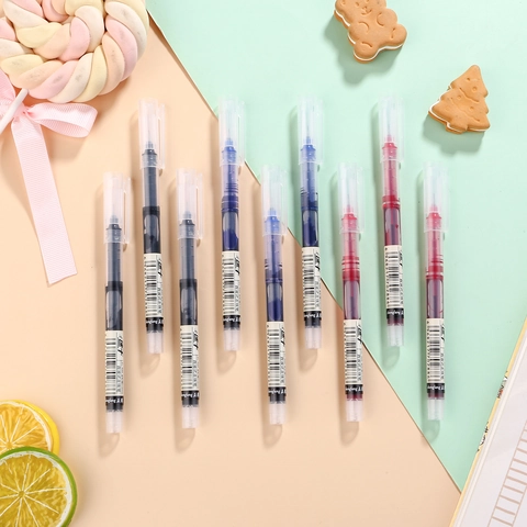 Large Capacity Quick Dry Liquid Ink Rollerball Pen 0.5mm Needle Point Gel Pen For School Office Writing Black Blue Red