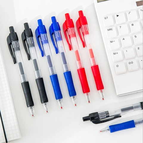 Penne Gel Scatto Punta Fine Fusto Plastica Trasparente Impugnatura Gomma Cancelleria Ufficio Scuola Nero Blu Rosso