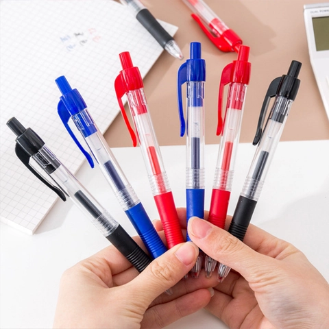 Penne Gel Scatto Punta Fine Fusto Plastica Trasparente Impugnatura Gomma Cancelleria Ufficio Scuola Nero Blu Rosso