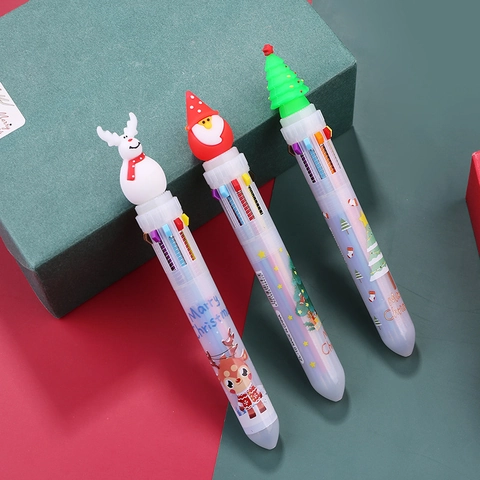 Mehrfarbiger Kugelschreiber Weihnachten Cartoon Weihnachtsmann Schneemann Silikonaufsatz Einziehbar Feiertag Schreibwaren Büro Geschenk