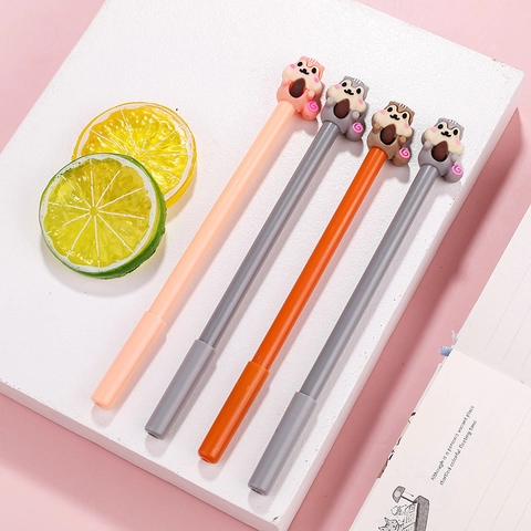 Cartoon Eekhoorn Gelpen Met 3D Siliconen Top 0.5mm Zwarte Inkt Fine Point Sign Pen Voor Kinderen Studenten Schoolbenodigdheden