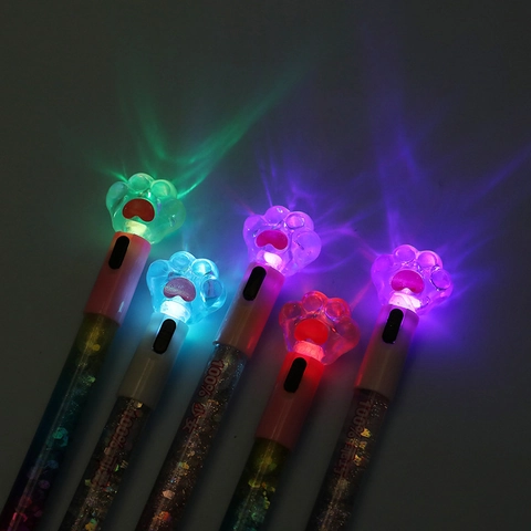 Kreativer Katzenpfote Treibsand Gelstift Leuchtendes LED Glitzer 0,5mm Schwarze Tinte Kawaii Schreibwaren Für Schule Büro Studenten Geschenk