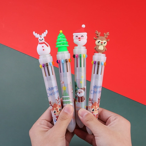 Christmas Multi-Color Ballpoint Pen Retractable Writing Tool With Silicone Cartoon Toppers Holiday Stationery Gifts