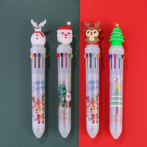 Christmas Multi-Color Ballpoint Pen Retractable Writing Tool With Silicone Cartoon Toppers Holiday Stationery Gifts