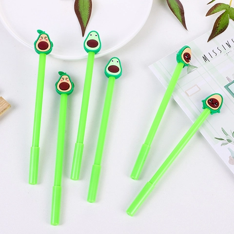 Avocado Gel Pen Plastic Silicone Cute Cartoon Expression 0.5mm Black Ink Needle Tip Sign Pens For Students Office Stationery