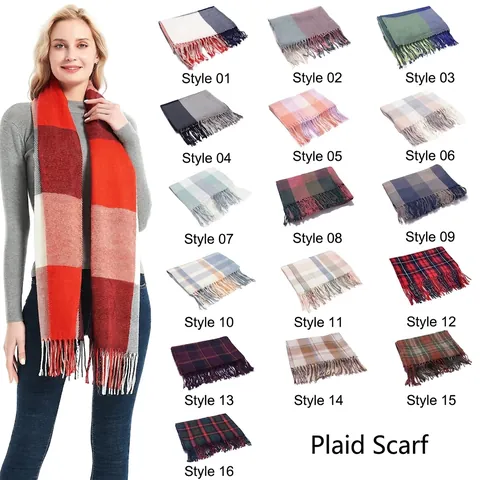 Sciarpa A Quadri Inverno Calda Morbida Acrilico Effetto Cashmere Frange Lungo Scialle Pashmina Stile Britannico Unisex