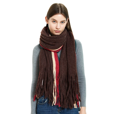 Long Striped Knit Scarf With Tassels For Women Men Thick Winter Warm Acrylic Soft Shawl Wrap Neck Warmer Outdoor