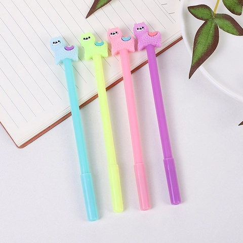 Alpaca Cartoon Gel Pen Silicone Llama Top Decor Stationery Black Ink Office School Supplies Macaron Colors Students Gift
