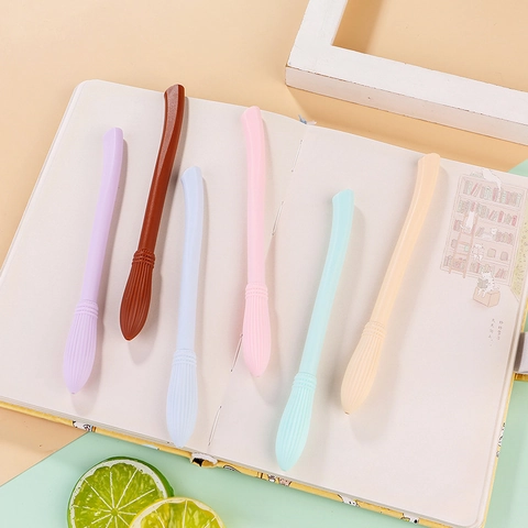 Creative Flying Broom Shape Gel Pen Macaroon Color Black Ink Point Stationery Writing Sign Pen For School Student Office