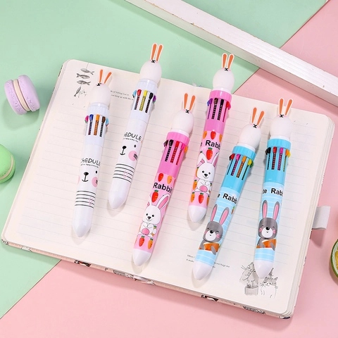 Penna A Sfera Multicolore Coniglio Cartone Animato Penna A Sfera Retrattile Per Forniture Scolastiche E Per Ufficio Cancelleria Kawaii Regalo Studente