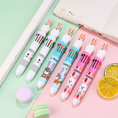 Penna A Sfera Multicolore Coniglio Cartone Animato Penna A Sfera Retrattile Per Forniture Scolastiche E Per Ufficio Cancelleria Kawaii Regalo Studente
