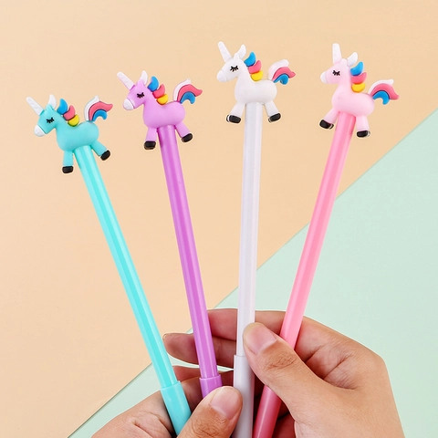 Creative Rainbow Mane Unicorn Gel Pen Cartoon Silicone Decoration 0.5mm Black Ink Sign Pen Plastic Stationery For Students Office School Gift