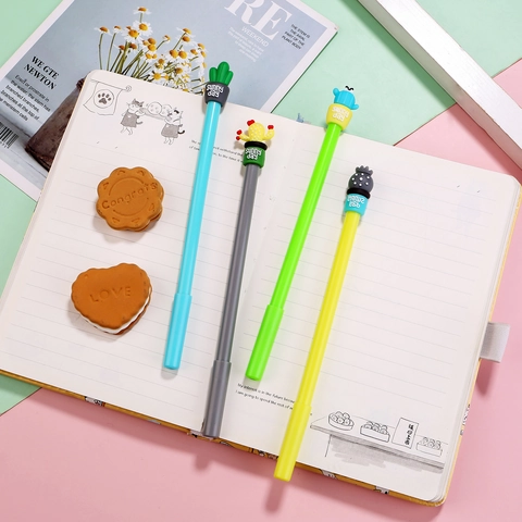 Cute Cactus Succulent Cartoon Gel Pen Plastic Shell Black Ink Smooth Writing Student School Office Stationery Supplies