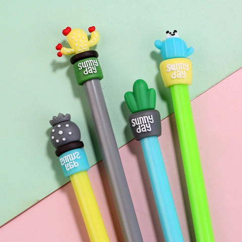 Cute Cactus Succulent Cartoon Gel Pen Plastic Shell Black Ink Smooth Writing Student School Office Stationery Supplies