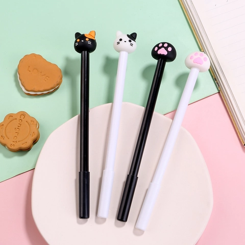 Süße Katzenkopf Und Katzenpfote 3D Silikon Dekoration Gelschreiber 0.5mm Schwarze Tinte Kawaii Schule Büro Schreibwaren Signierstift Für Studenten
