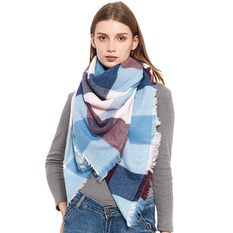 Women's Plaid Scarf Large Square Cashmere Like Shawl Warm Winter Soft Fringed Tassel Wrap Classic Scottish Style