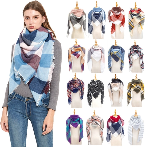 Women's Plaid Scarf Large Square Cashmere Like Shawl Warm Winter Soft Fringed Tassel Wrap Classic Scottish Style