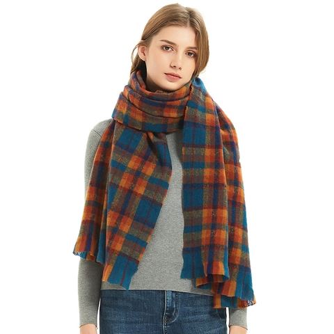 Winter Karierter Schal Für Damen Herren Warm Polyester Großer Gitter Schal Umhang Mit Quasten Weich Retro Halsschal