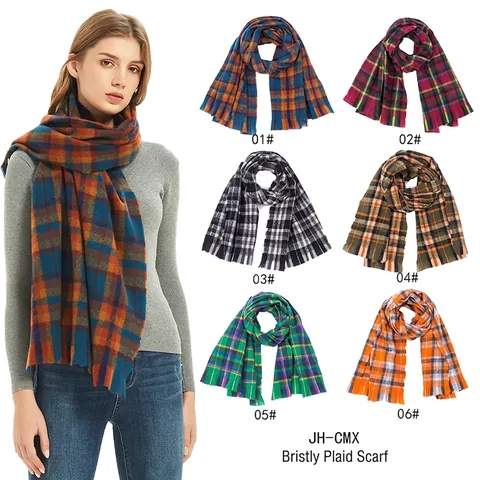 Winter Karierter Schal Für Damen Herren Warm Polyester Großer Gitter Schal Umhang Mit Quasten Weich Retro Halsschal