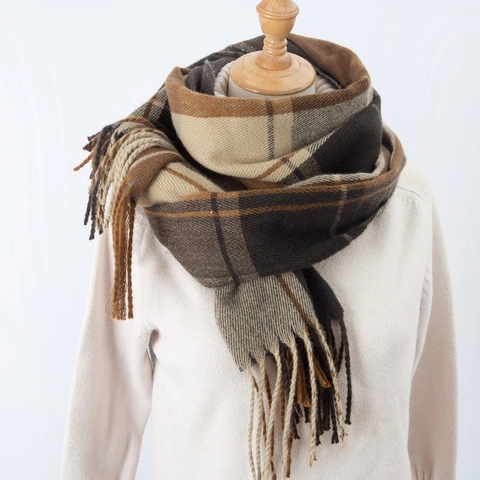Femme Homme Hiver Chaud Écharpe à Carreaux Avec Glands Doux Tartan Châle Enveloppant Double Face Polyester Cache-Cou Accessoire Mode Décontracté