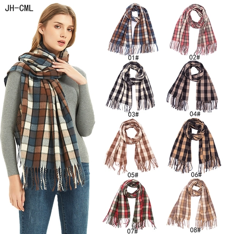 Plaid Scarf Large Long Thick Warm Shawl With Tassel Polyester British Retro Style Neck Wrap For Women Winter Outdoors