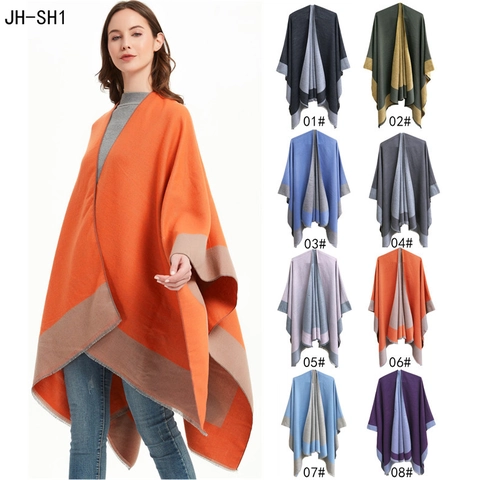 Poncho Scialle da Donna a Righe a Contrasto Con Nappine Mantella Aperta Casual Oversize per Primavera Autunno Inverno Viaggio